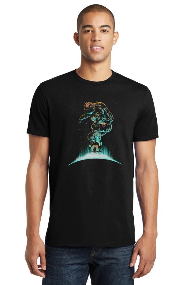 Astronaut Skateboard Printed Black Men's Knitted Tshirt