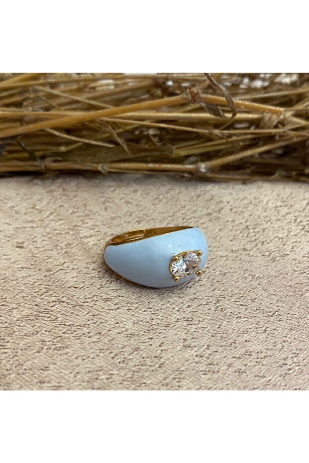 Women's Light Blue Jewelled Bombe Ring