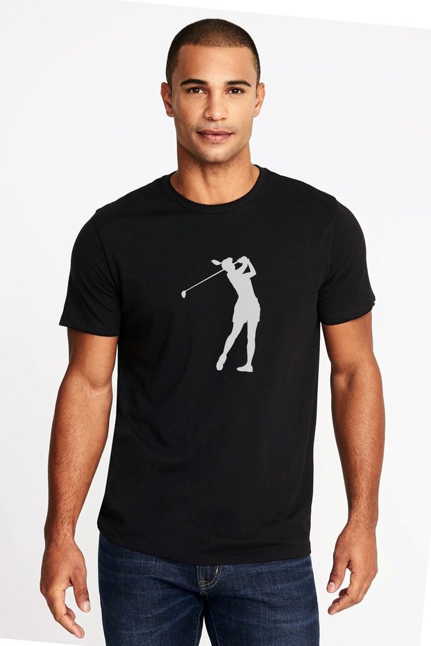 Silhouette Golf Printed Black Men's Knitted Tshirt