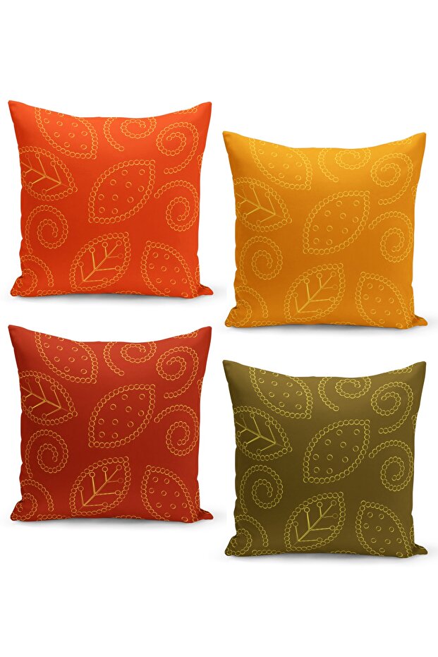 Set of 4 Throw Pillow Cases with Autumn Leaf Pattern