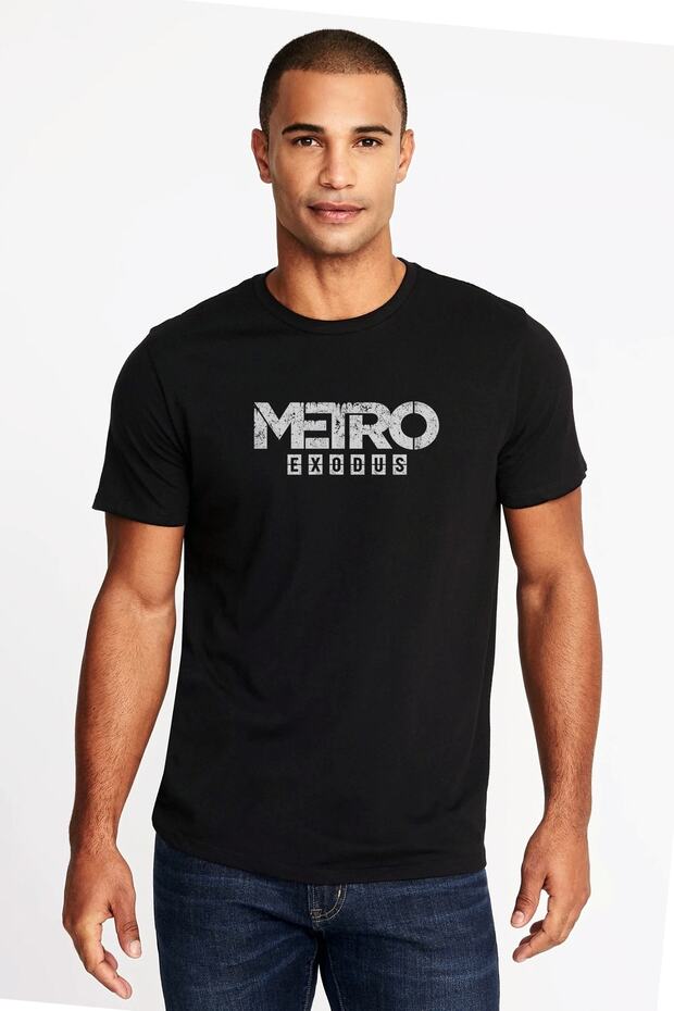 Metro Exodus Logo Printed Black Men's Knitted Tshirt T-shirt T-Shirt T Shirt