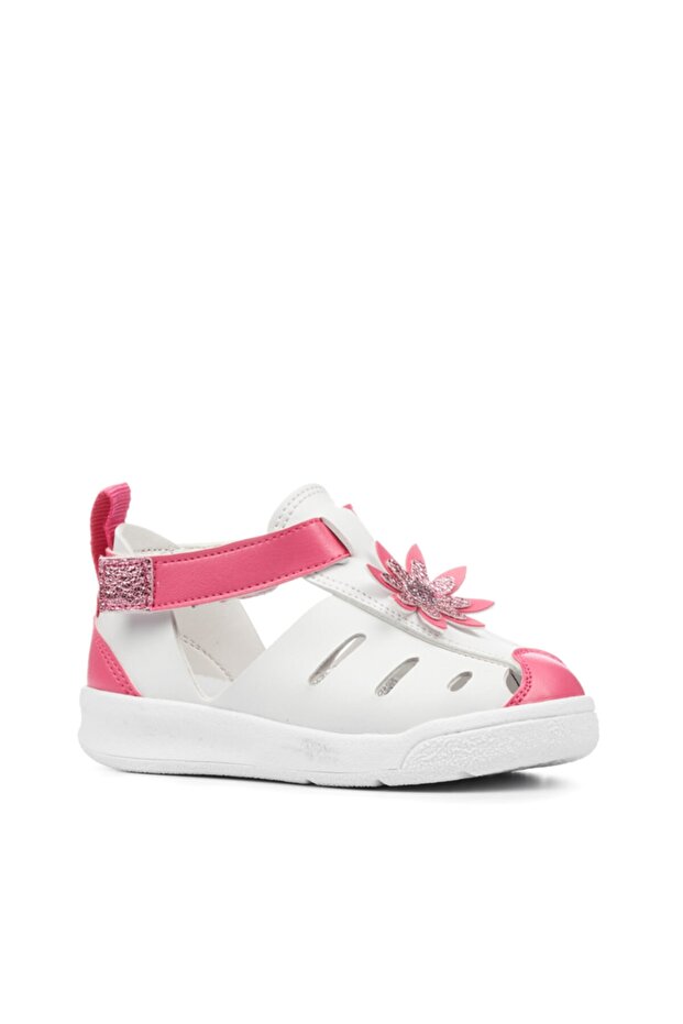 Pink and White Unisex Children's Baby Sandals - Adjustable, Velcro Non-Slip Sole, Model 195