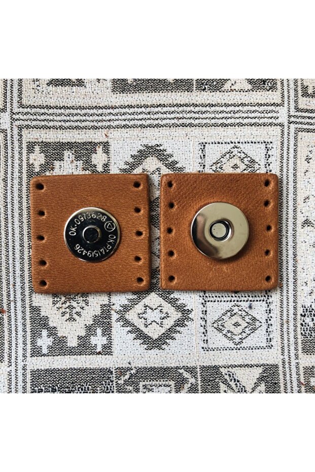 Silver Magnet Square Genuine Leather Bag Snap Fastener - Camel Color