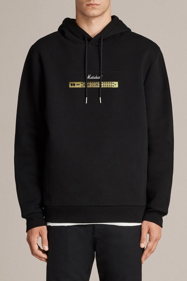 Marshall Joe Satriani Music Music Printed Black Men's Knitted Hooded Sweatshirt Long Sleeve