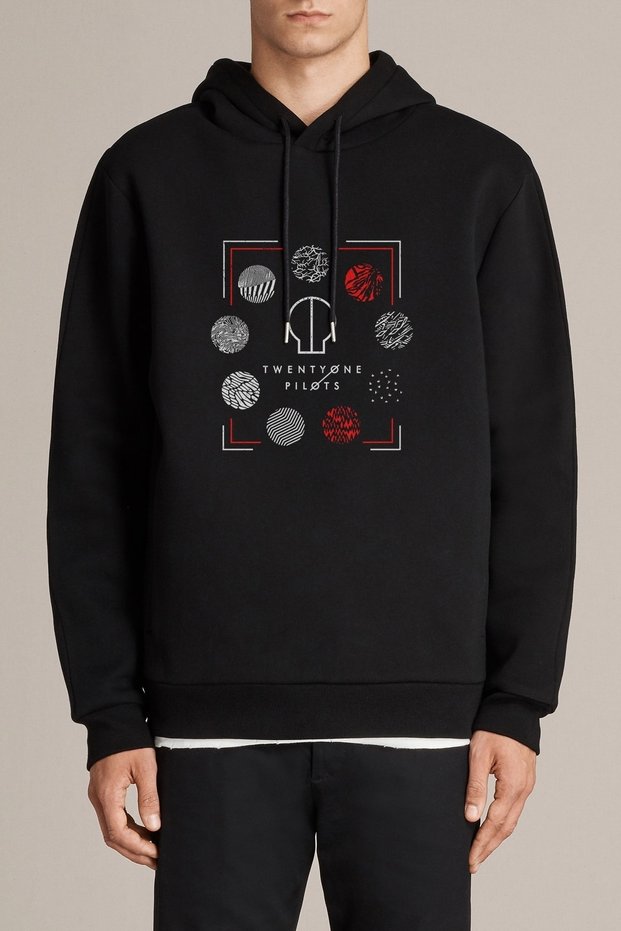 Twenty One Pilots Blurryface Line Printed Black Men's Knitted Hooded Sweatshirt Long Sleeve