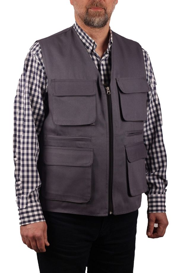 Erkek Açık Gri Çok Cepli Gabardin Yelek - 3