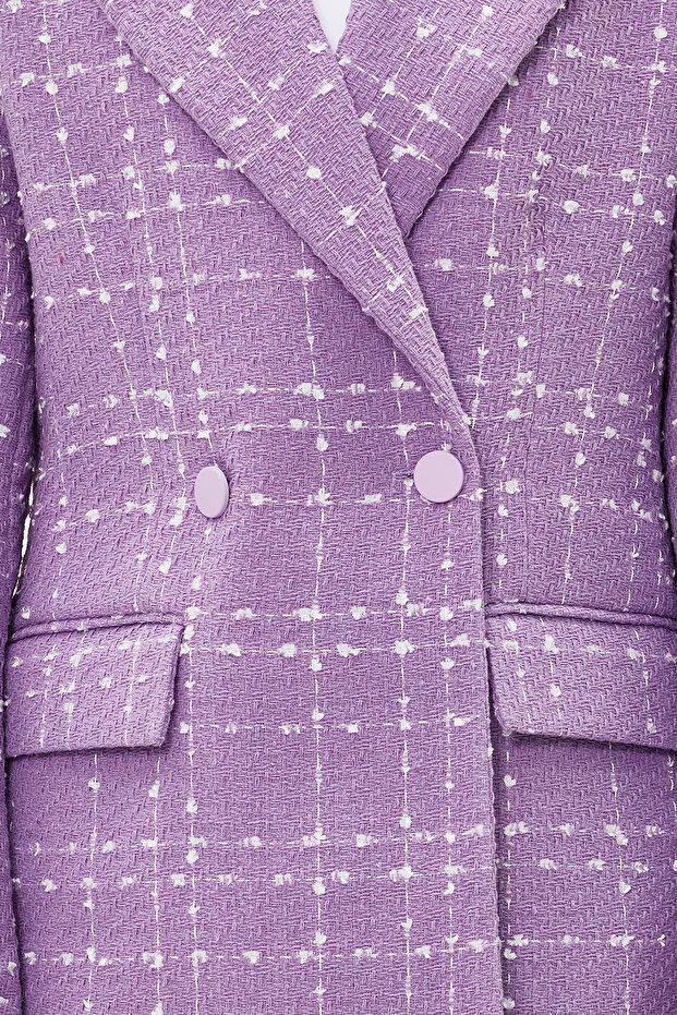Lila Oversize Dokuma Ekose Blazer Ceket TWOAW21CE0105 - 5