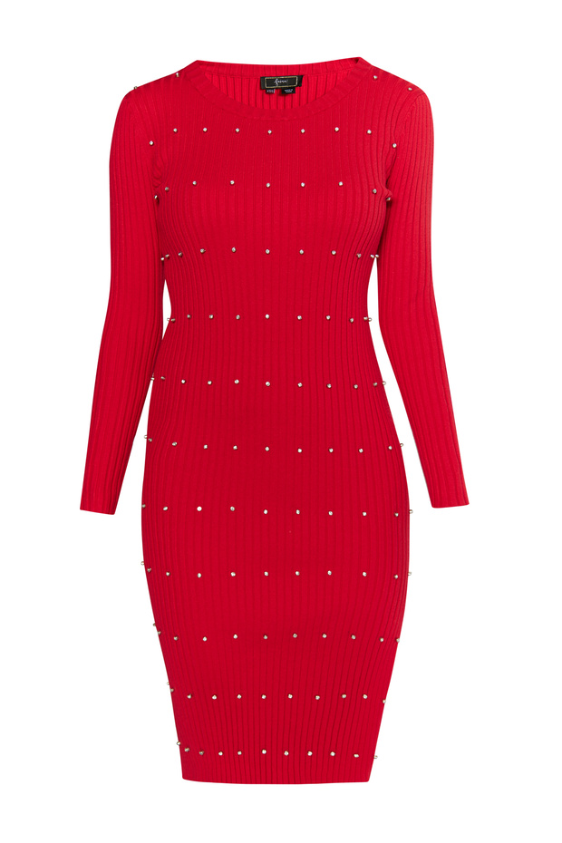 Strass-Steinen koosh ile Rippstrickkleid - 1