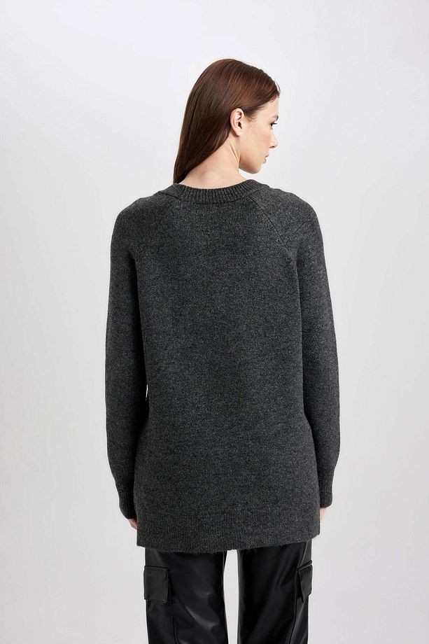 Regular Fit Bisiklet Yaka Basic Düz Triko Kazak Tunik B2709ax23wn - 6