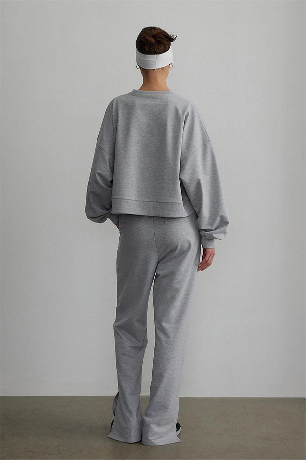 Gri Wide Leg Yırtmaçlı Eşofman Altı - 4
