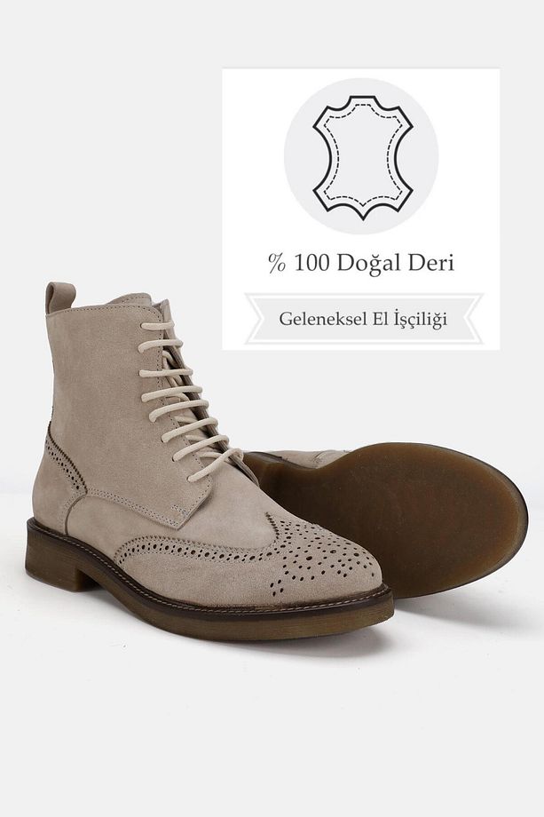 KADIN BEJ SÜET HAKİKİ DERİ 36-41 NUMARA BAĞCIKLI BOT & BOOTİE - 3