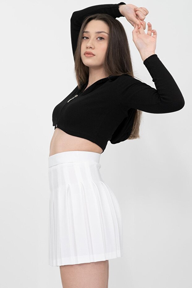 Fusta mini plisată albă de damă - 3