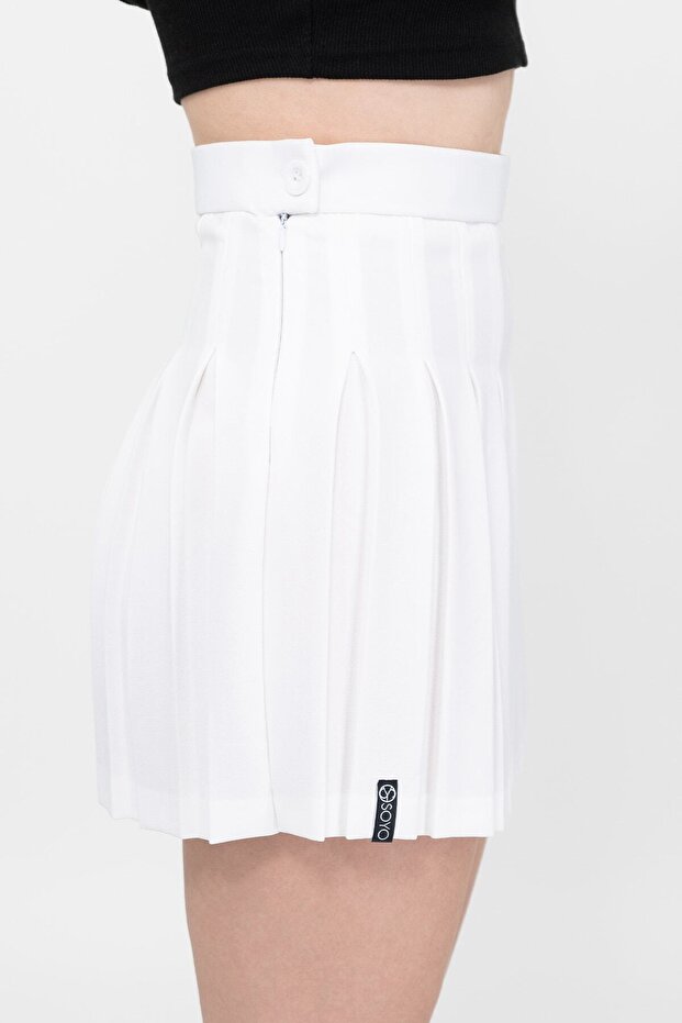 Fusta mini plisată albă de damă - 4