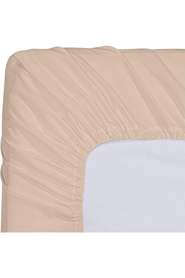 ملاءة سرير مطاطية مزدوجة من القطن - بيج - 3