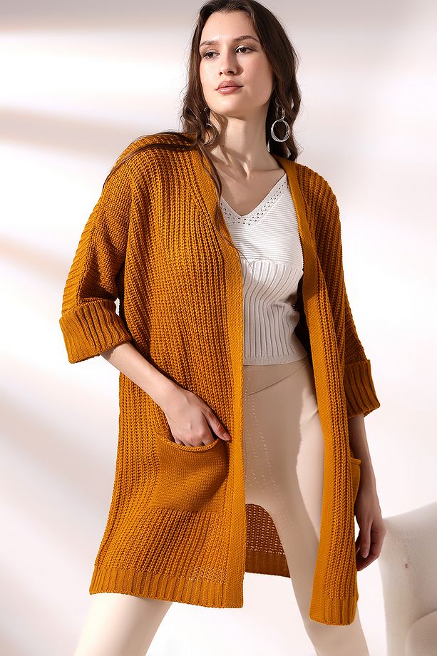 Oversize Model Uzun Cepli Triko Hırka - 1