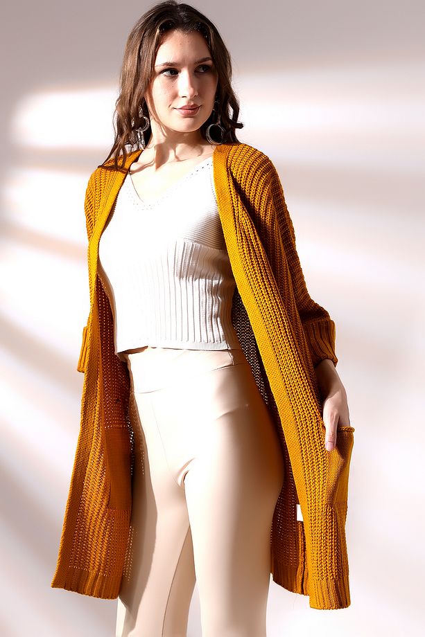 Oversize Model Uzun Cepli Triko Hırka - 5