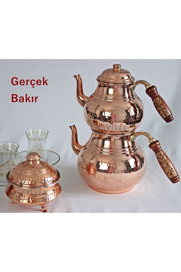 bakır çaydanlık takımı kalın bakır 4-6 kişilik - 1