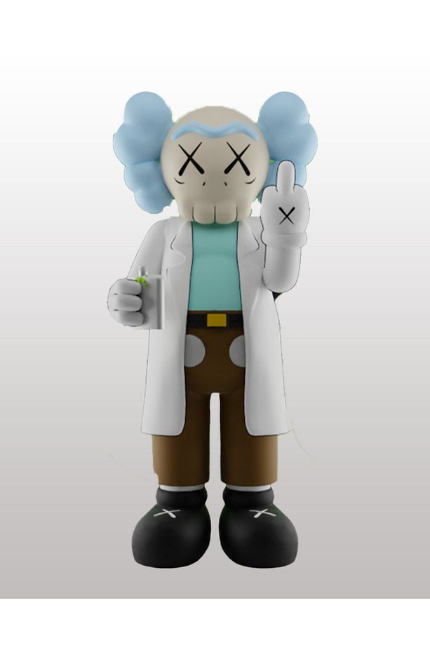 Kaws Rick and Morty Boyalı Figür Kaws Rick Orta Parmak Figür Büyük Boy 20CM - 1