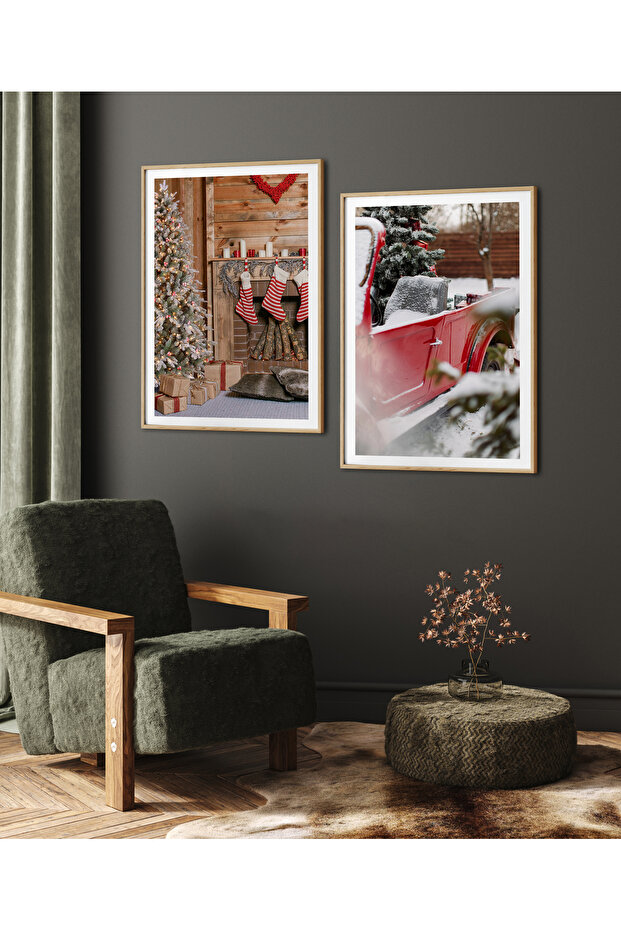 Set of Two Framed Painting Christmas Series Poster Painting Binary18