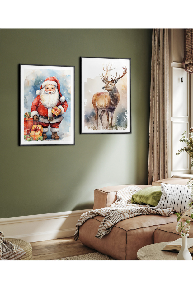 Set of Two Framed Painting Santa Claus Christmas Series Poster Painting Binary17