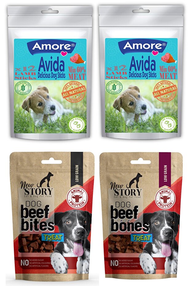 Sığır Etli Köpek Ödül Paketi 2x80gr New Story, Avida Lamb 2 adet 12li Sticks - 1