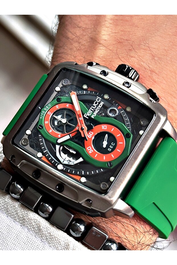 Green Color Functions Active Sports Men's Wristwatch + BRACELET WITH GIFT