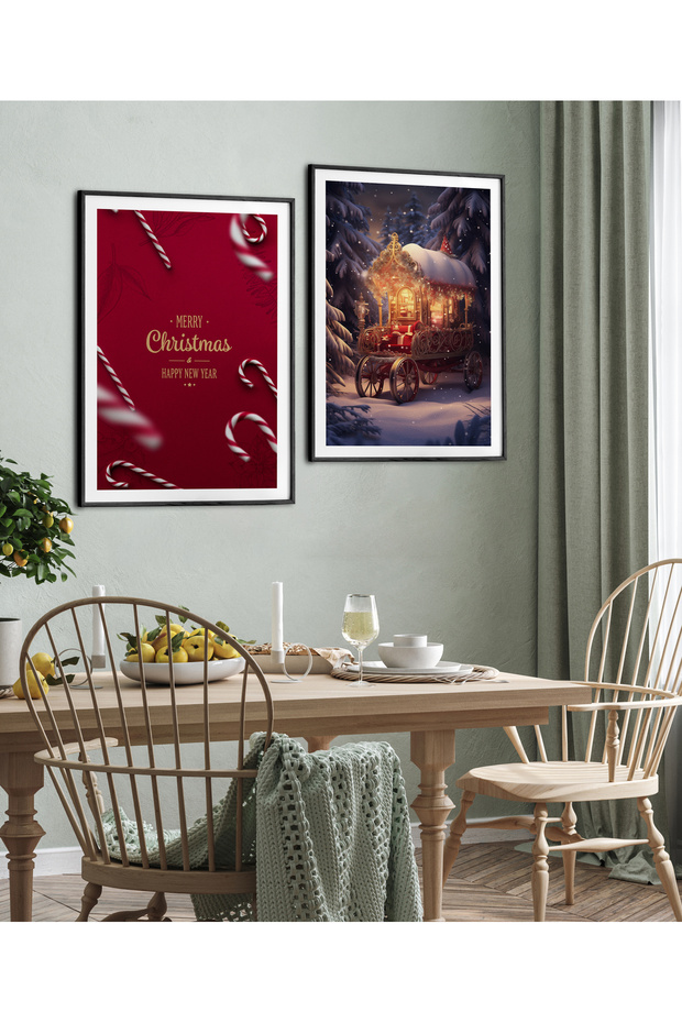 Set of Two Framed Painting Christmas Series Poster Painting Binary19