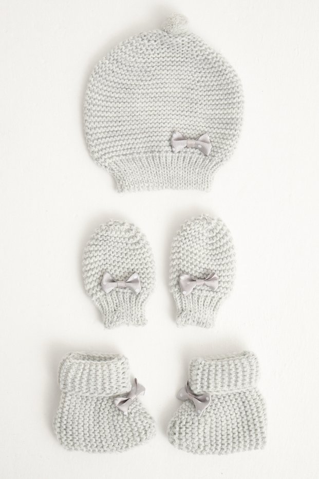 Baby Hat Baby Gloves Baby Booties, Set of 3, Knitwear Baby Hat, Gloves, Booties, Cotton (0-18 MONTHS)