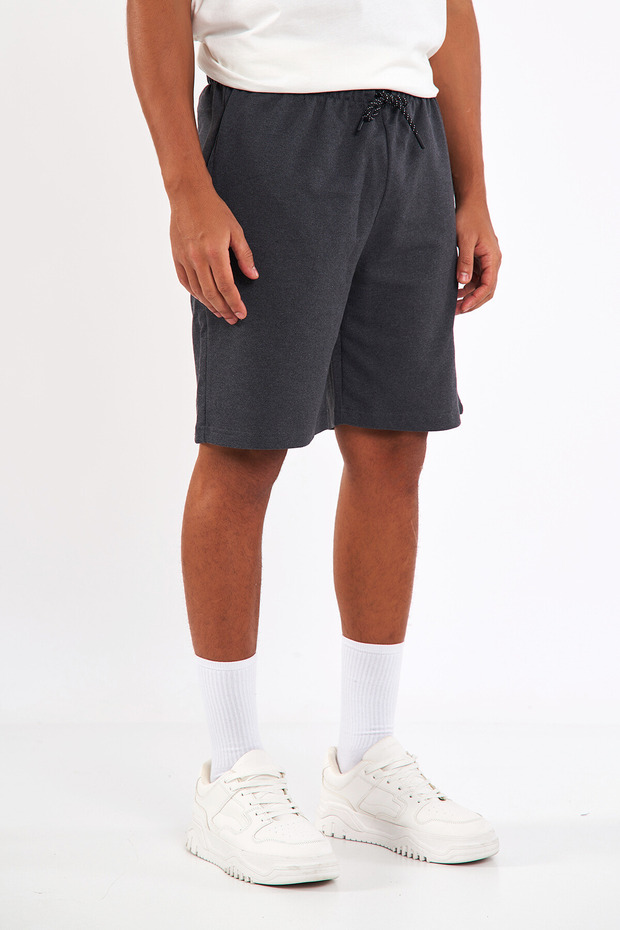 Regular Fit Yanları Cepli Kalın Kumaş Rahat Kesim Erkek Antrasit Şort - 5