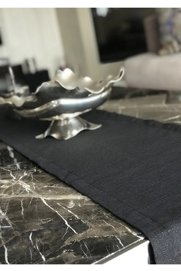 Siyah Simli Keten Runner - 2