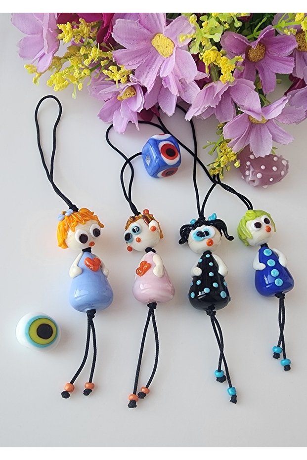 Handmade Murano Glass Bead Girl Figure Keychain, Bag Ornament, Phone Ornament Charm Hanger