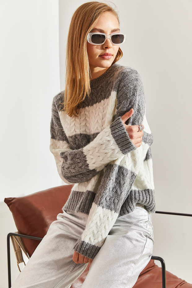 Damen-Haarflechtstrickpullover mit Muster STK0001 - 4