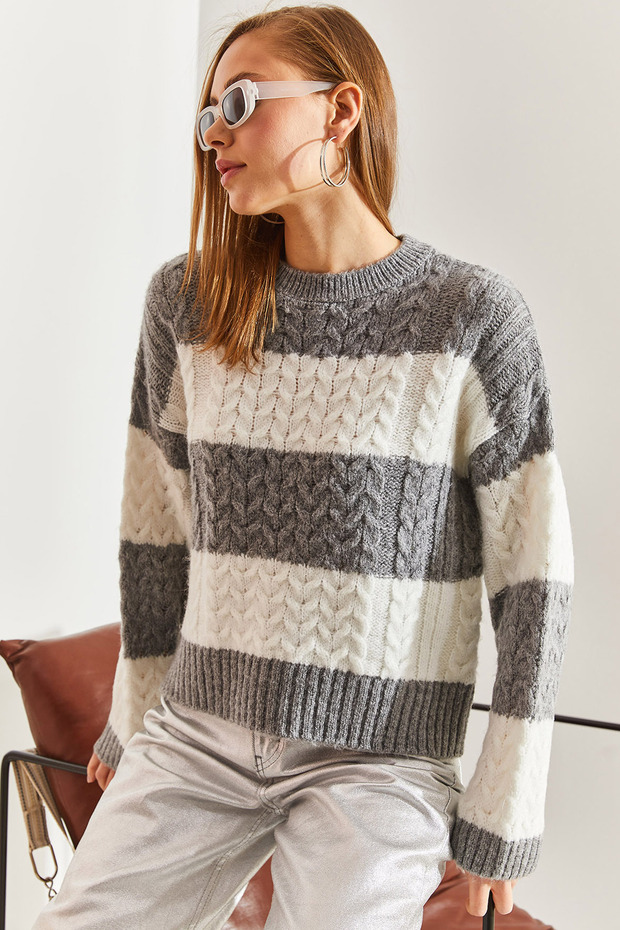 Damen-Haarflechtstrickpullover mit Muster STK0001 - 8