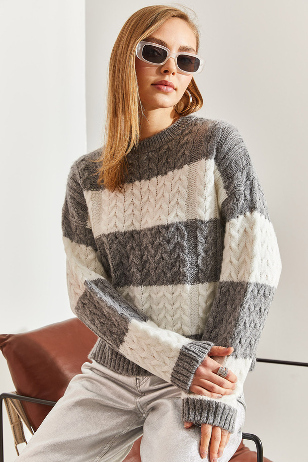 Damen-Haarflechtstrickpullover mit Muster STK0001 - 5