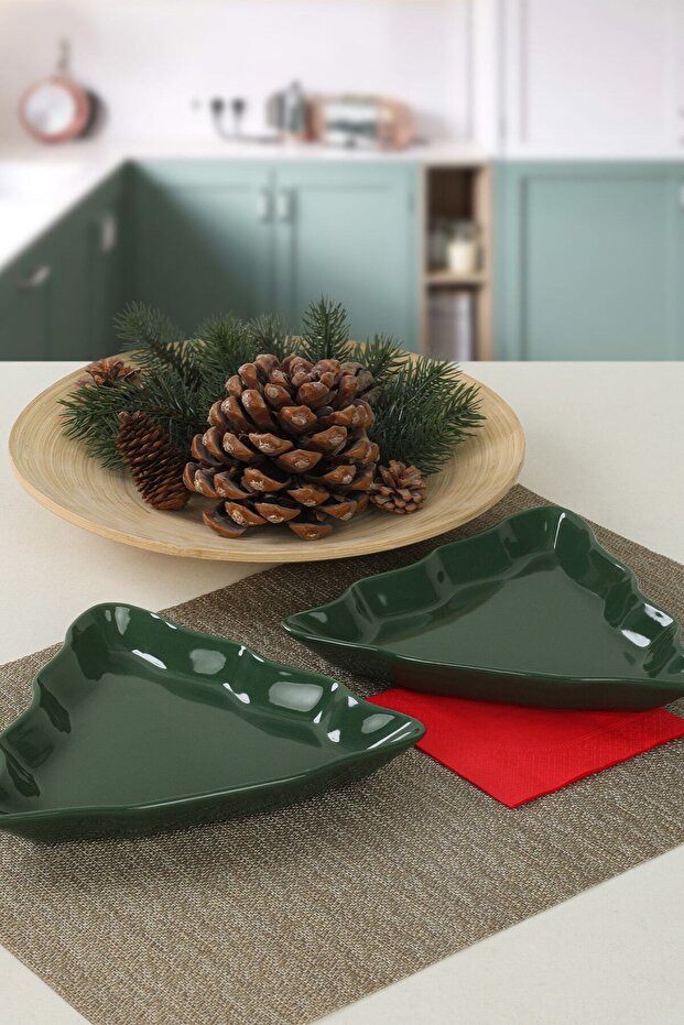 New Year's Green Pine Boat Plate 22 cm 2 Pieces