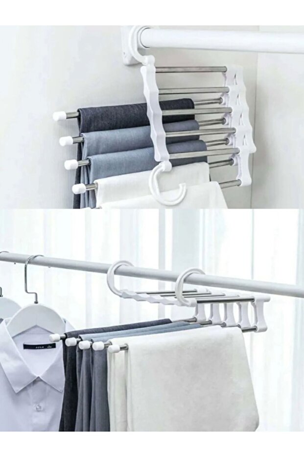 5-Piece Foldable Wardrobe Iron Hanging Pants Hanger Movable Portable Hanger Organizer
