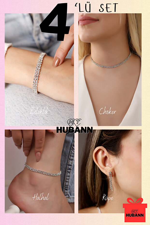 4-Piece Waterway Set Choker, Anklet, Earring and Bracelet Set 2-Row Waterway Set