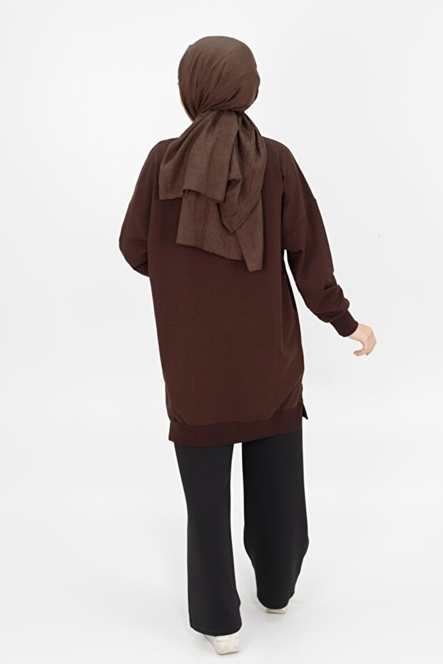 İki İp Kumaş Basic Tunik Sweatshirt - 4