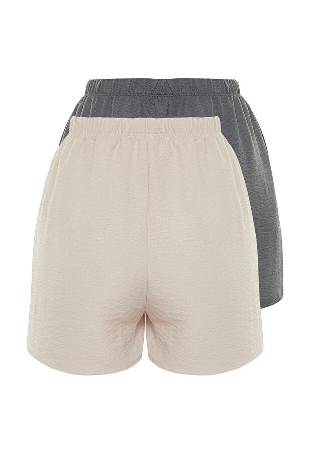 Bej-Çok Renkli 2'li Paket Şort Dokuma Pijama Altı THMSS23SR00020 - 7