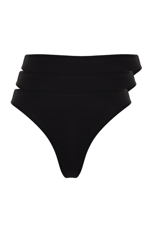 Siyah 3'lü Paket Pamuklu Brazilian Örme Esnek Büyük Beden Külot TBBAW24CM00010 - 8