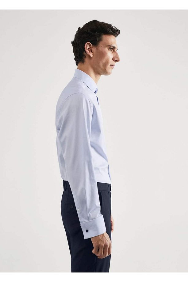 Gömlek Kol Düğmeleri Slim Fit Dimi Kumaş Gömlek - 6