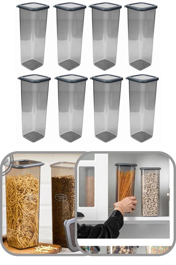 2000 ml Gri Kare Saklama Kabı Silikon Kapak Hava Geçirmez Kuru Baklagil Kahve Bakliyat Makarna Kutu - 1