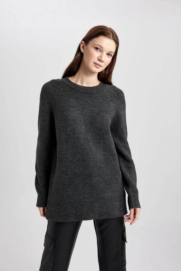 Regular Fit Bisiklet Yaka Basic Düz Triko Kazak Tunik B2709ax23wn - 4