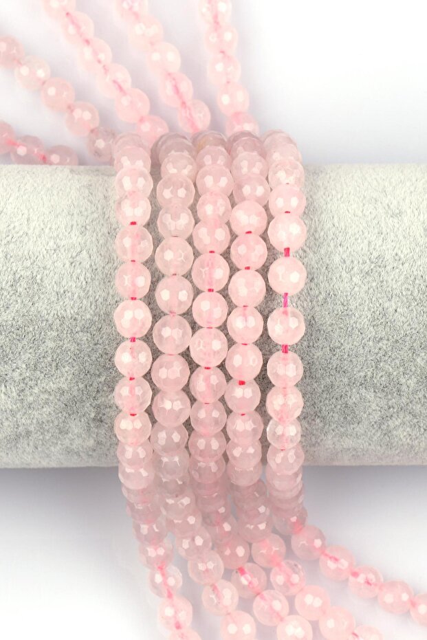 Pink Quartz Natural Stone String 6 mm Faceted Globe Cut