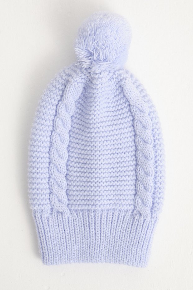 Pompom Knitwear Baby Hat, Knitwear Baby Beanie, Single Pompom, Cotton (0-18 Months)