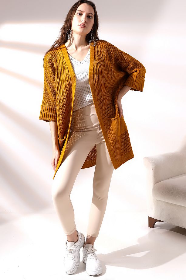 Oversize Model Uzun Cepli Triko Hırka - 4