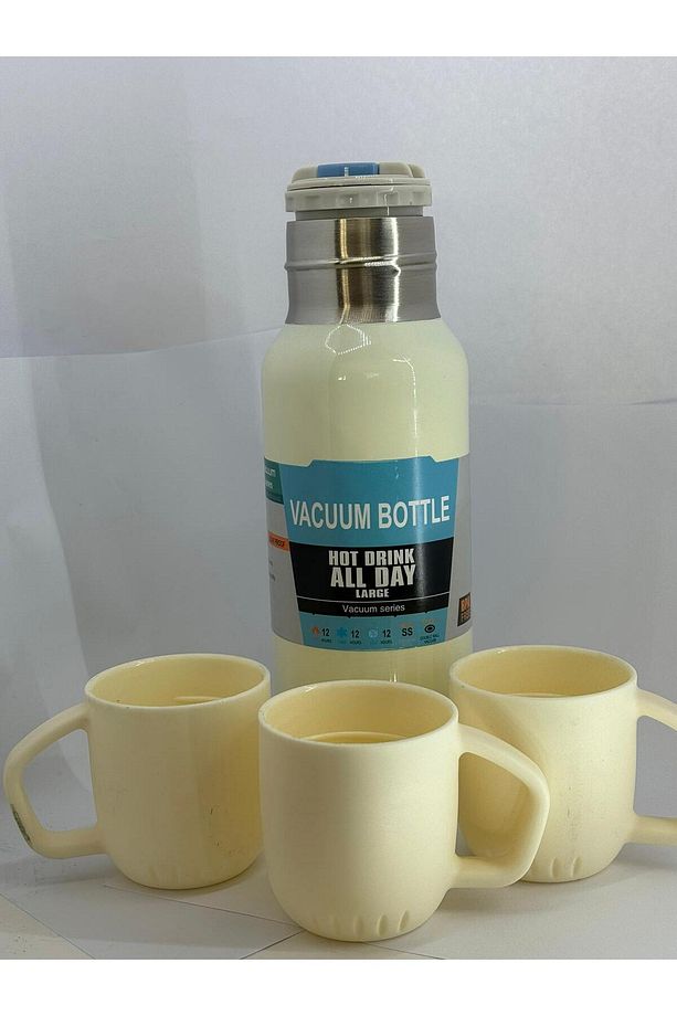 Paslanmaz Çelik Termos Seti 3'lü Bardak Çift Vakumlu 500 ml Vacuum Flask Set - 3