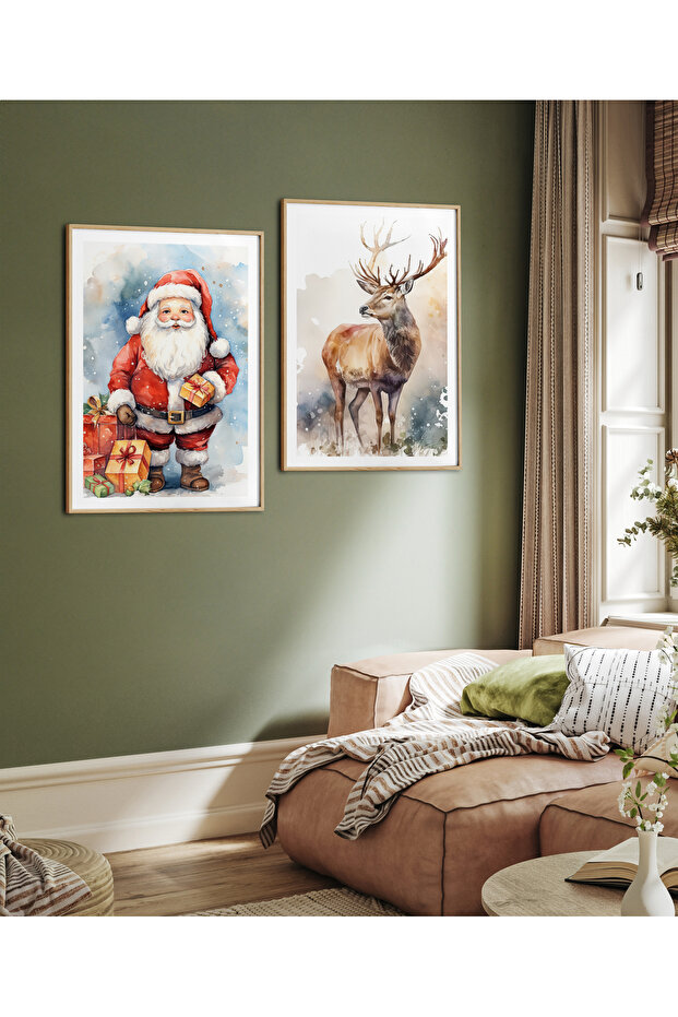 Set of Two Framed Painting Santa Claus Christmas Series Poster Painting Binary17