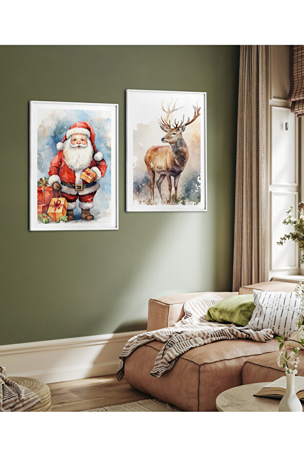 Set of Two Framed Painting Santa Claus Christmas Series Poster Painting Binary17