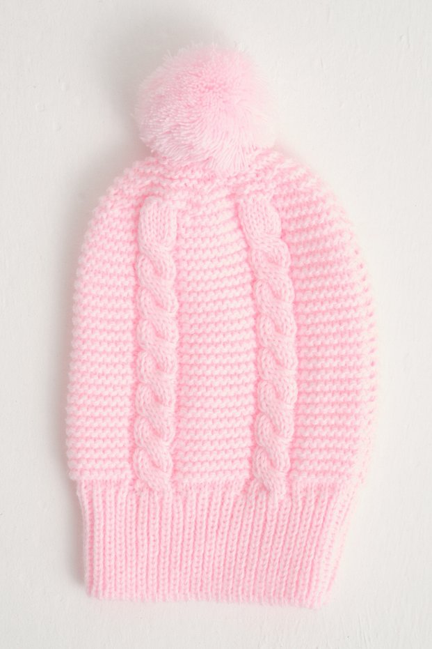 Pompom Knitwear Baby Hat, Knitwear Baby Beanie, Single Pompom, Cotton (0-18 Months)